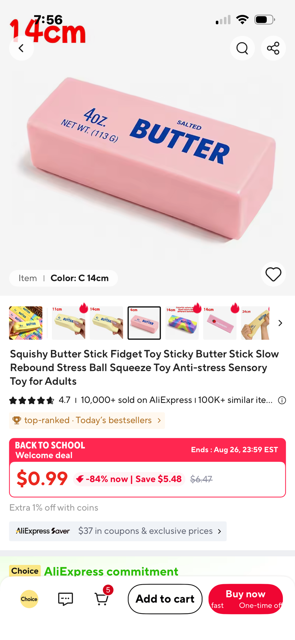 Squishy Butter Stick Fidget Toy - Pink