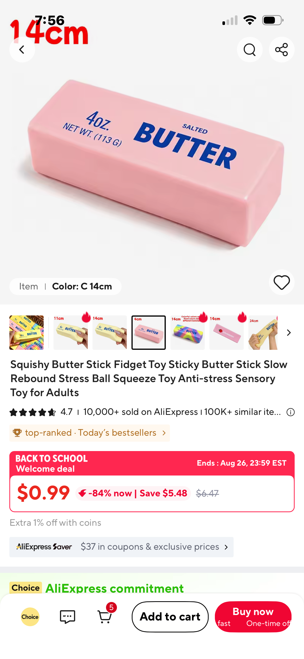 Squishy Butter Stick Fidget Toy - Pink